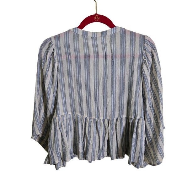 Pull&Bear Bohemian Embroidered Beaded Peasant Top Flowy 1/2 Sleeves Made In Indi - Picture 2 of 6